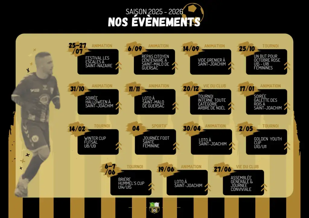 Les évènements pour la saison 2025/2026 du Football Club de Brière