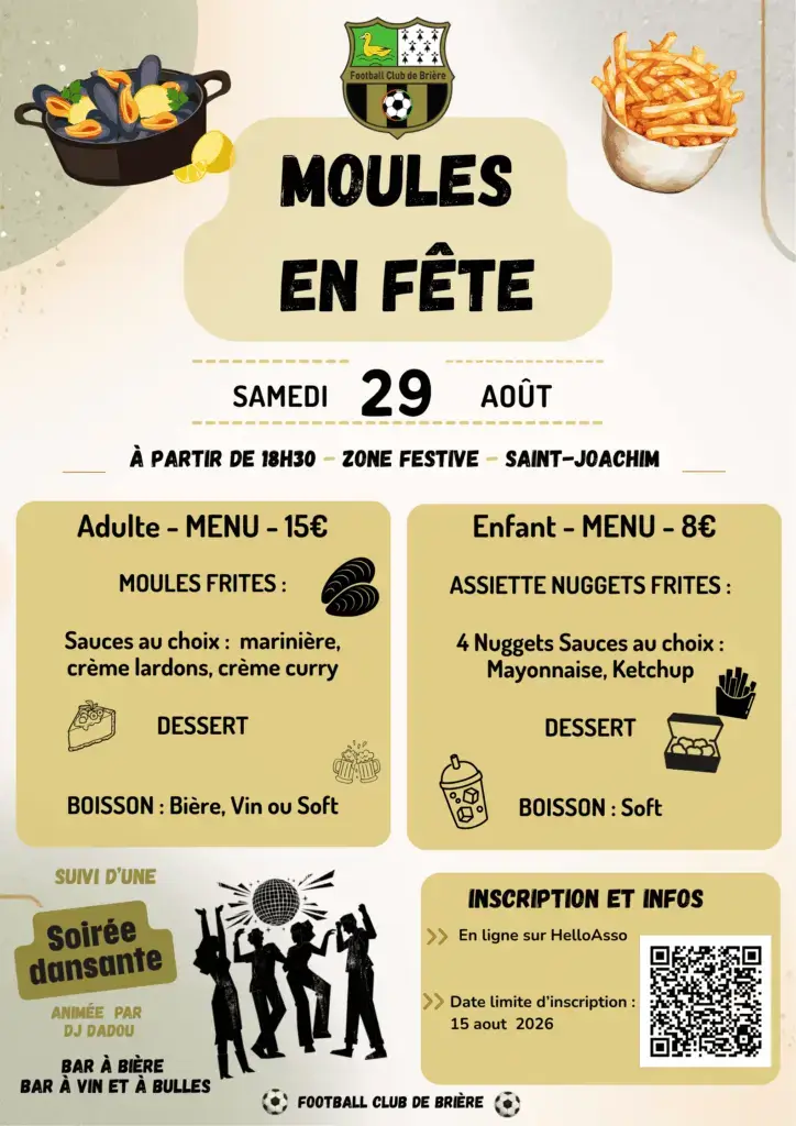 Soirée Moules en fête 29 Août 2026 Saint-Joachim